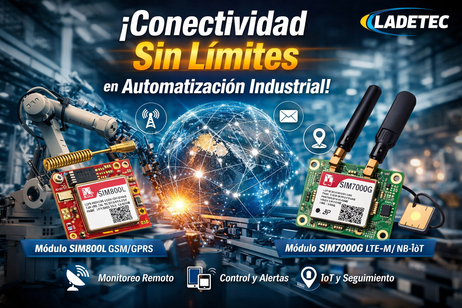 Módulo SIM800L empleado por LADETEC en los proyectos de automatización industrial con placas ESP-32 para ejecutar soluciones IoT