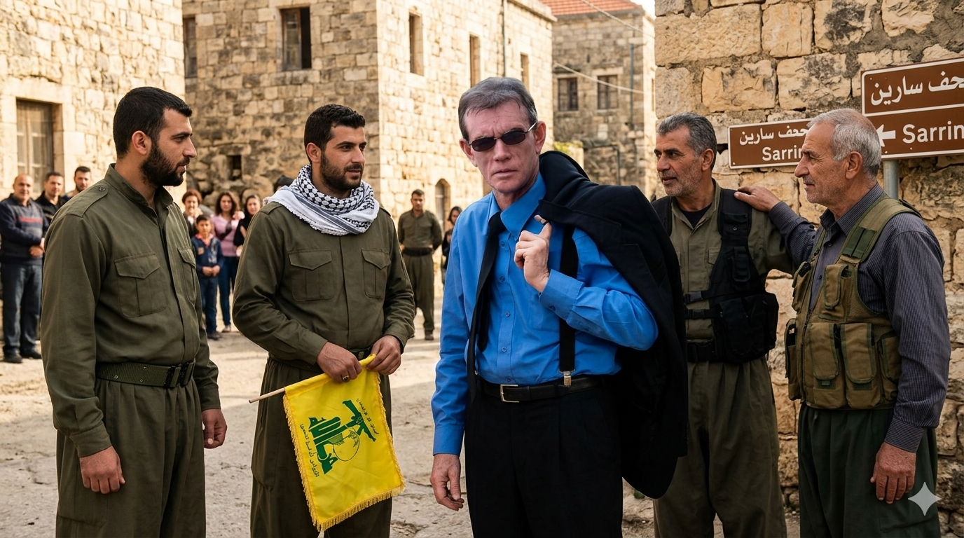 Cameo de Orlando El Escriba con un grupo de militantes de Hezbolá.