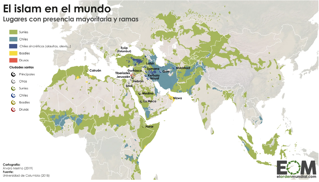 Mapa del Islam por el mundo actual. Serie sobre el Oriente Medio. Capitulo 9. El Islam