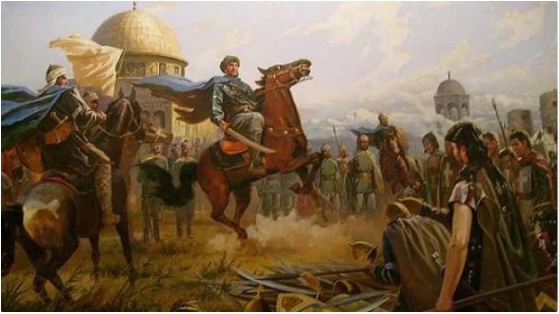El Sultán Saladino que se opuso con éxito a la barbarie de los cruzados europeos y finalmente recupera Jerusalem, perdonando a todos.
