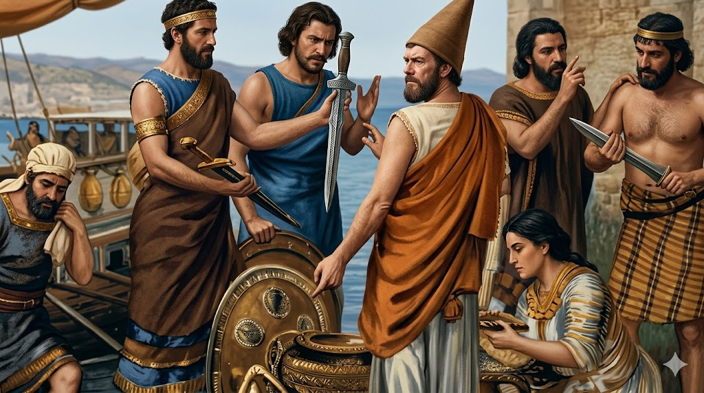 Orlando El Escriba de pasantía con los fenicios (¡los fenicios coño! —exclamaría Álvarez-Guedes) para aprender a comerciar, navegar (para cuando tenga yate) y el lío del alfabeto