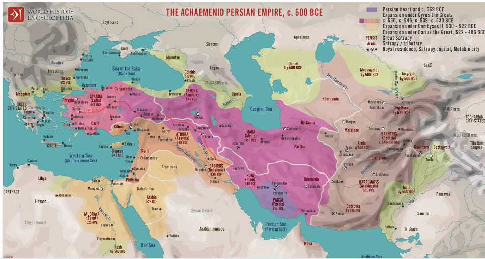 Mapa del IMperio persa Aqueménida. Oriente Medio