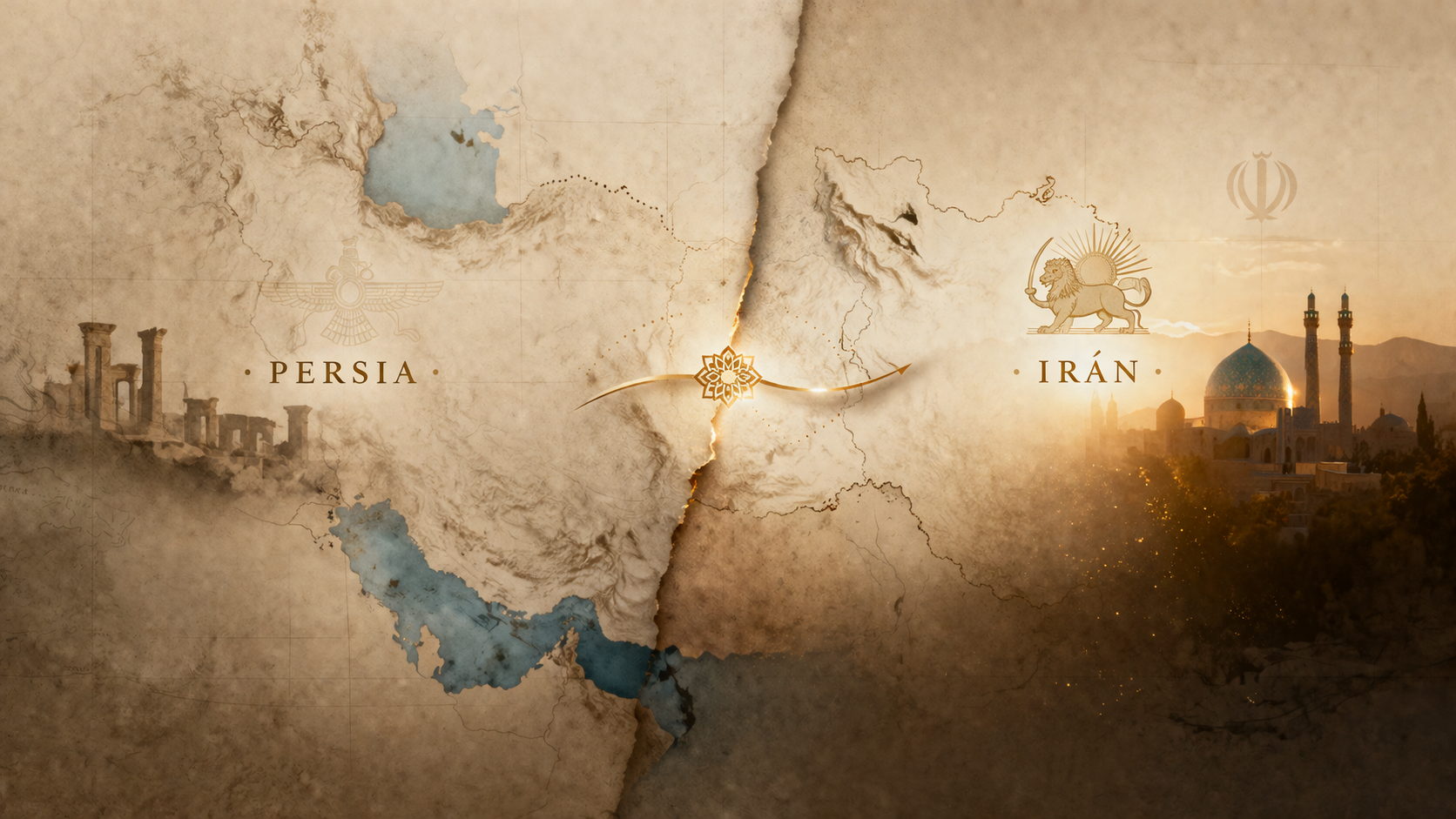 Mapa evocando el cambio de nombre de Persia a Irán para el mismo país milenario.