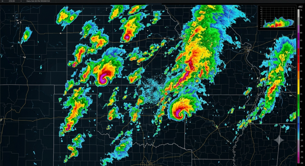 Imagen de radar en una tarde tormentosa.