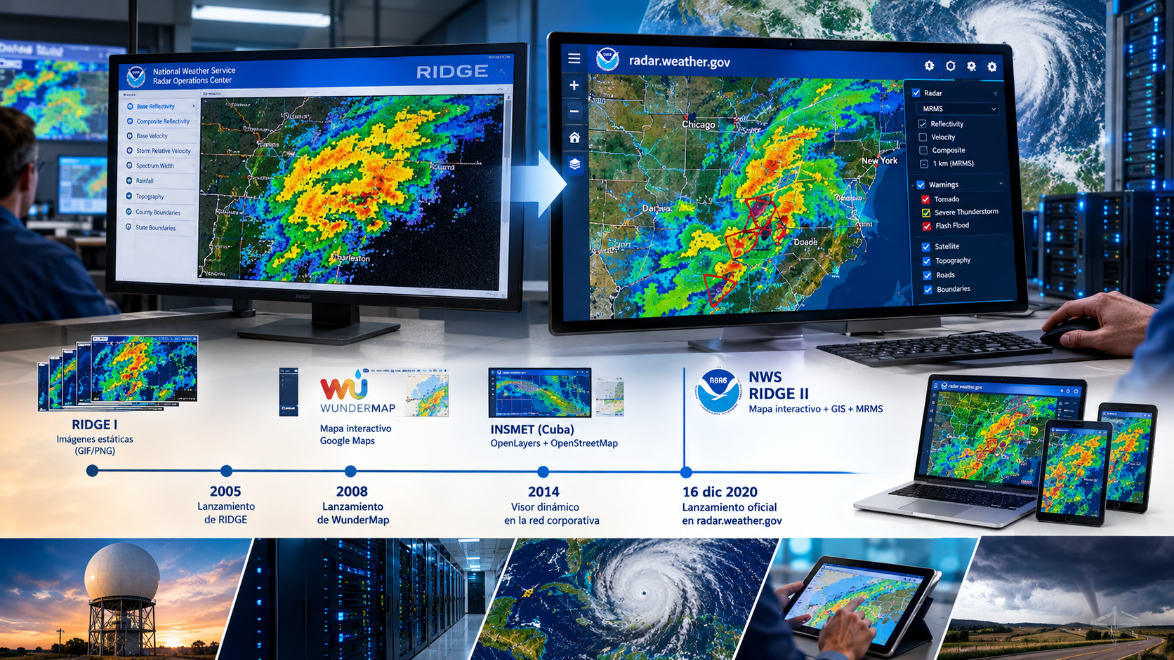 La información de radar del NWS en Internet ¿retrasada a su época?